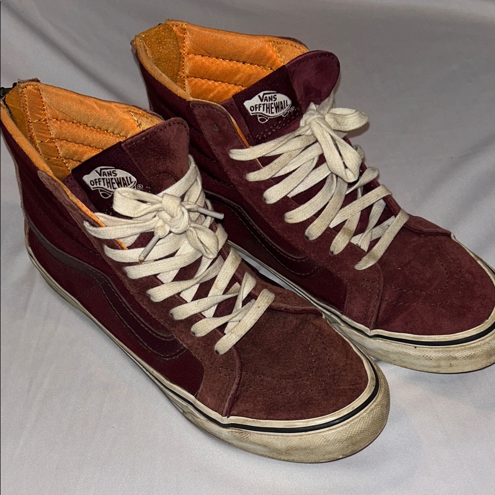 Vans Maroon and Orange High-Top Sneakers are out back zippers